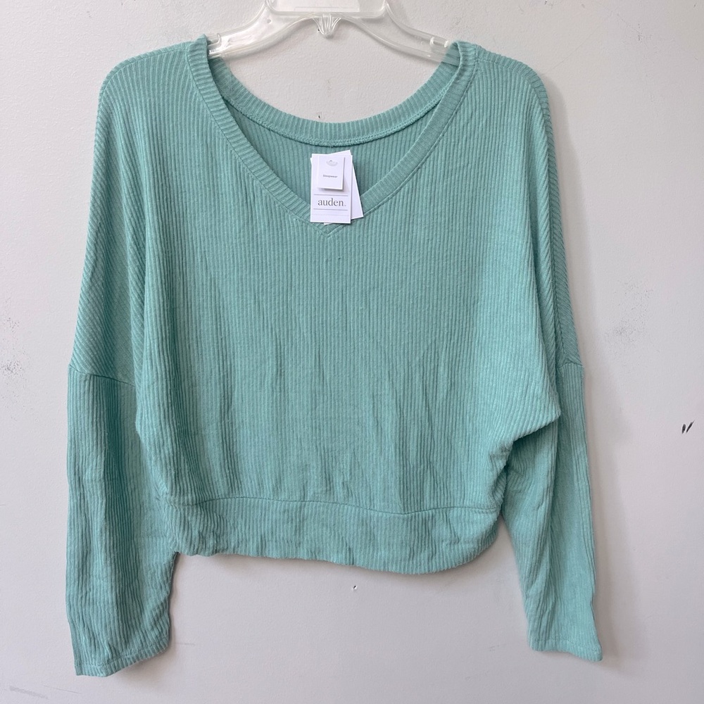 Auden Cozy Ribbed Pullover Top Womens XS Mint Green Pajama Loungewear‎ NWT